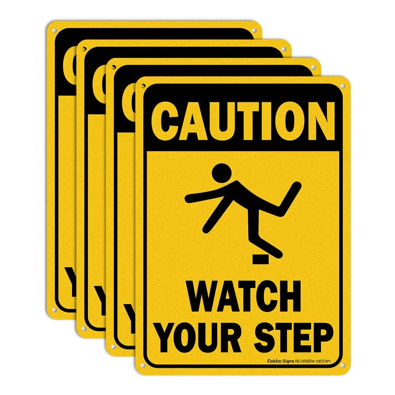 Faittoo (4 Pack) Caution Watch Your Step Sign Safety Sign, 10 x 7 Inches rectangle, .040 Rust Free Aluminum, UV Protected and Waterproof, Weather Resistant, Durable Ink, Easy to Mount - Image 1